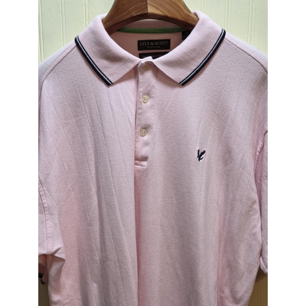 Lyle & Scott Polo Shirt Mens XL Pink Striped 100% Cotton Embroidered Logo